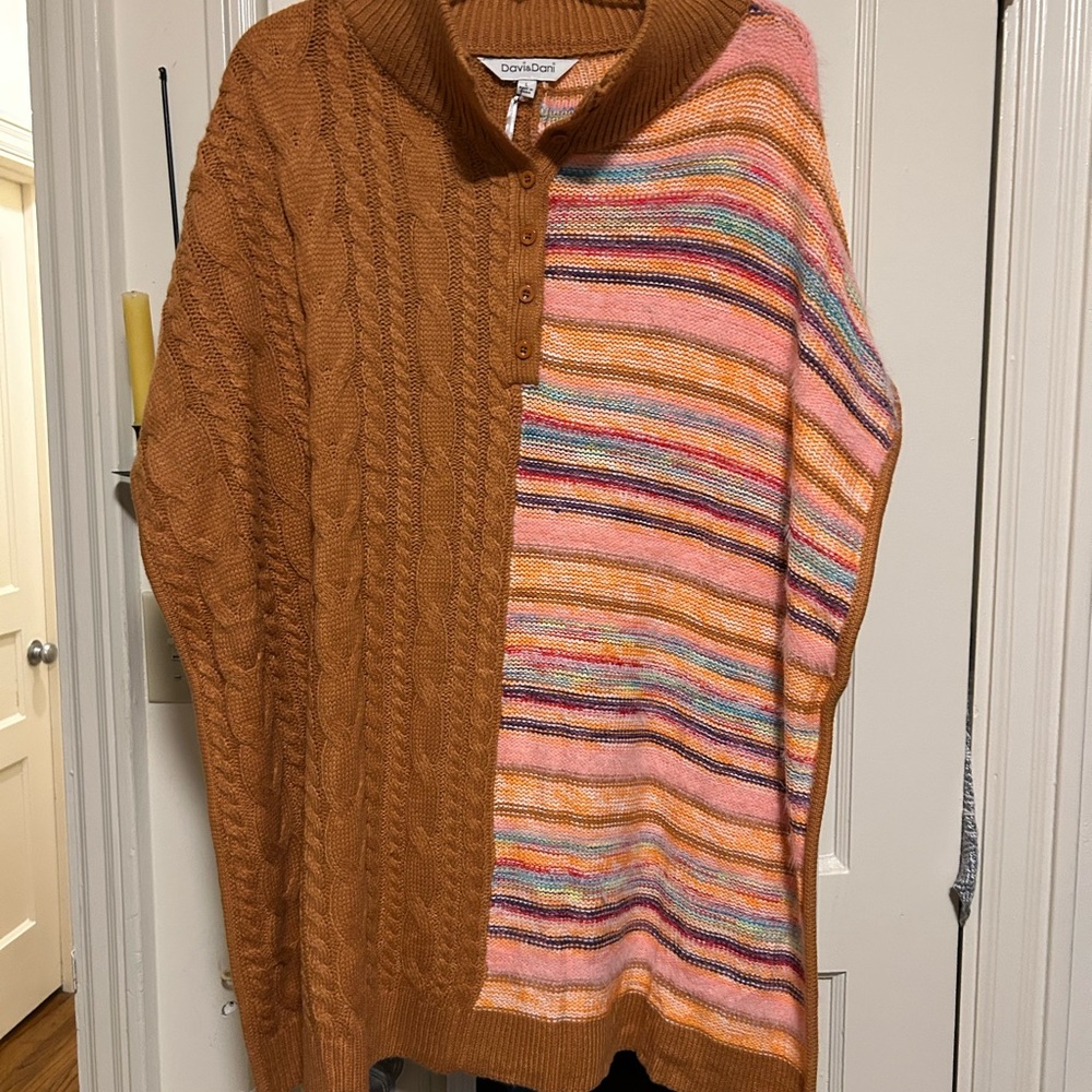 DAVI & DANI Brown and Multicolor Cowl Neck Sweater